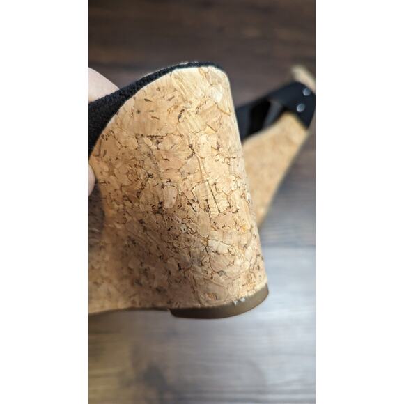 White Mountain Banner Black Cork Wedges Stretchy Upper - 3.5 inch Heel Size 7.5M - Picture 10 of 11
